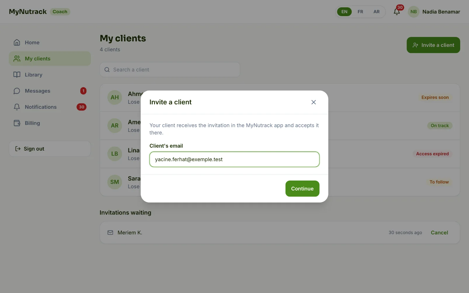 Screenshot — Enter their account email