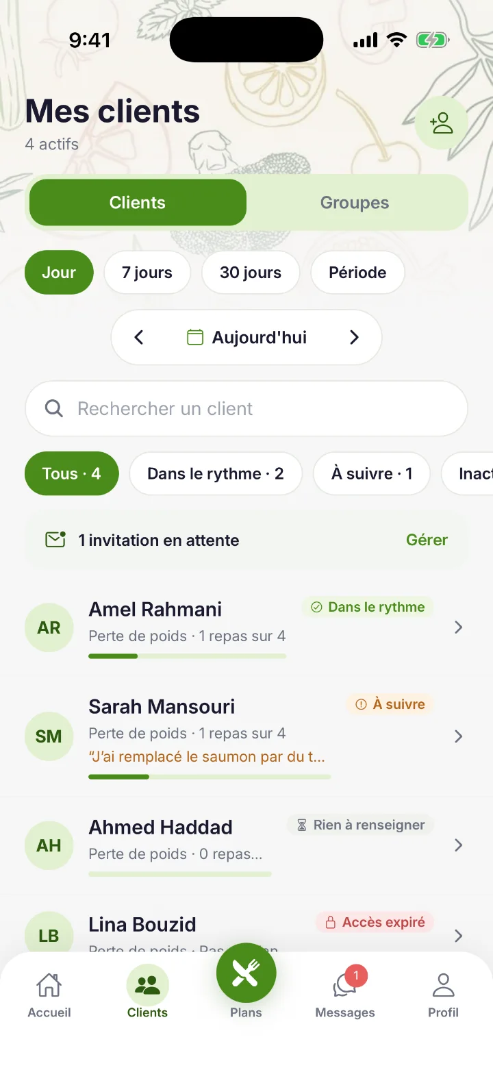 Screenshot — Your client list