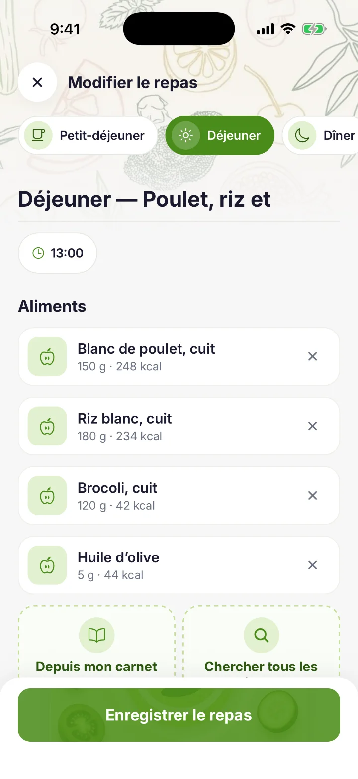 Screenshot — Build the meal